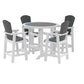 Dunbridge - Set of 5 - 29" Square HDPE High Top Bar Table & Chair Set in White & Gray, Outdoor Dining