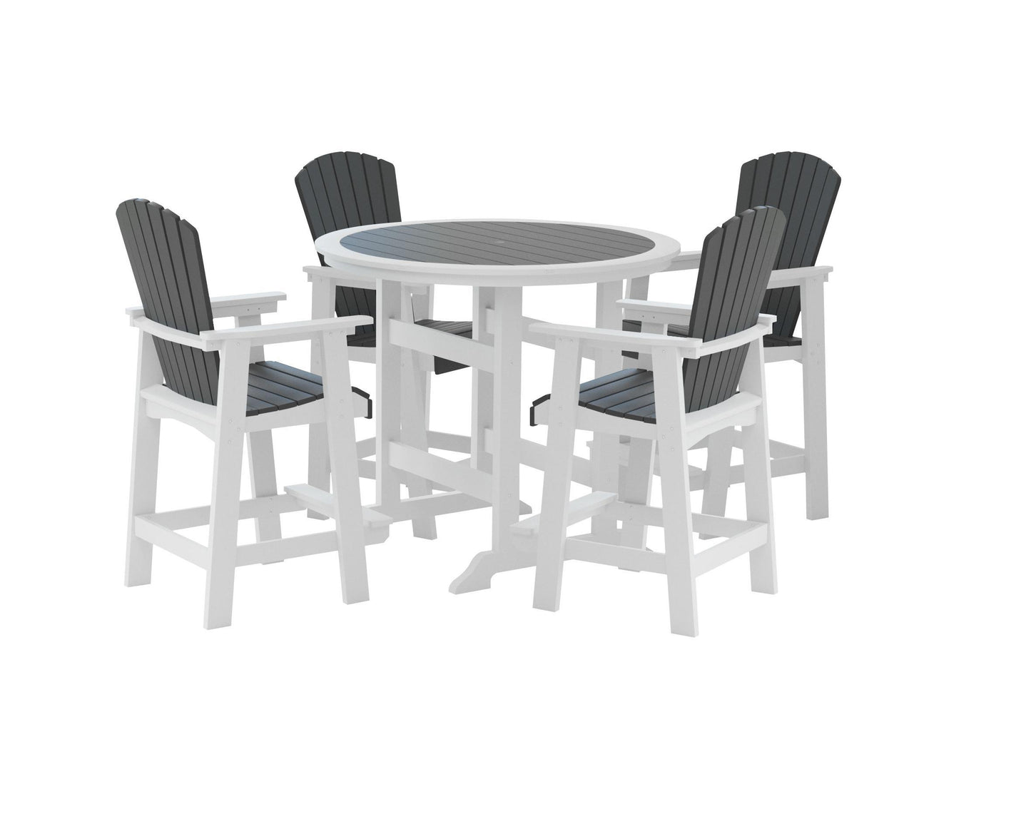 Dunbridge - Set of 5 - 29" Square HDPE High Top Bar Table & Chair Set in White & Gray, Outdoor Dining