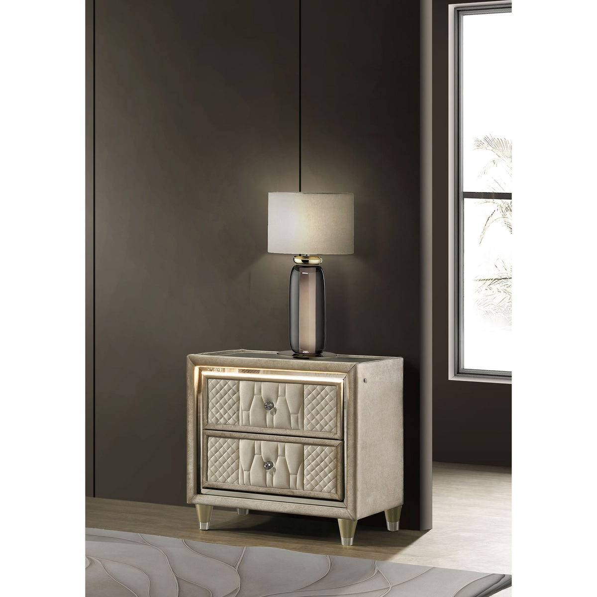 Mika - 2 Drawer LED Nightstand With USB