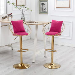 Rutherford - Set of 2 - 42" Velvet Bar Chairs with Pure Gold-Plated Frame Adjustable Height 360° Swivel High-Back Design