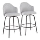 Orithis - Set of 2 - 26" Fixed-Height Light Grey Fabric Counter Stools with Black Metal Legs & Round Footrest