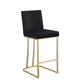 Sohana - Set of 2 - 26" Velvet Bar Stools with Backrest, Gold Brushed Metal Legs, Upholstered Dining Chairs, Black Velvet Fabric