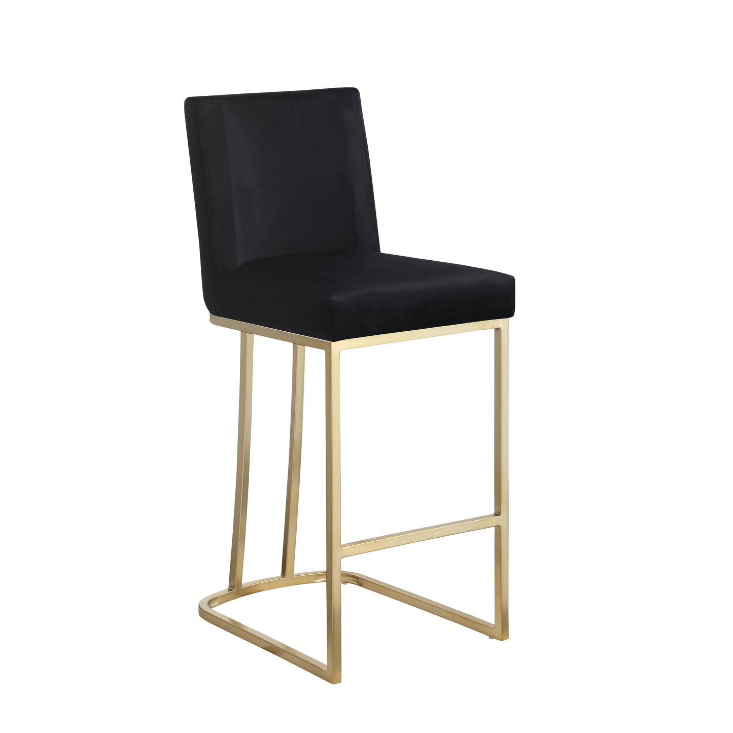 Sohana - Set of 2 - 26" Velvet Bar Stools with Backrest, Gold Brushed Metal Legs, Upholstered Dining Chairs, Black Velvet Fabric