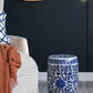 Ceramic Garden Stool, Small Side Tabel - White / Blue