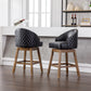 Virissa - Set of 2 - 37" Black PU Counter Height Bar Stools with 360° Swivel, Footrest, and Solid Wood Legs