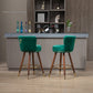 Monial - Set of 2 - 28" Emerald Swivel Bar Stools with Backrest, Footrest, and Solid Wood Legs