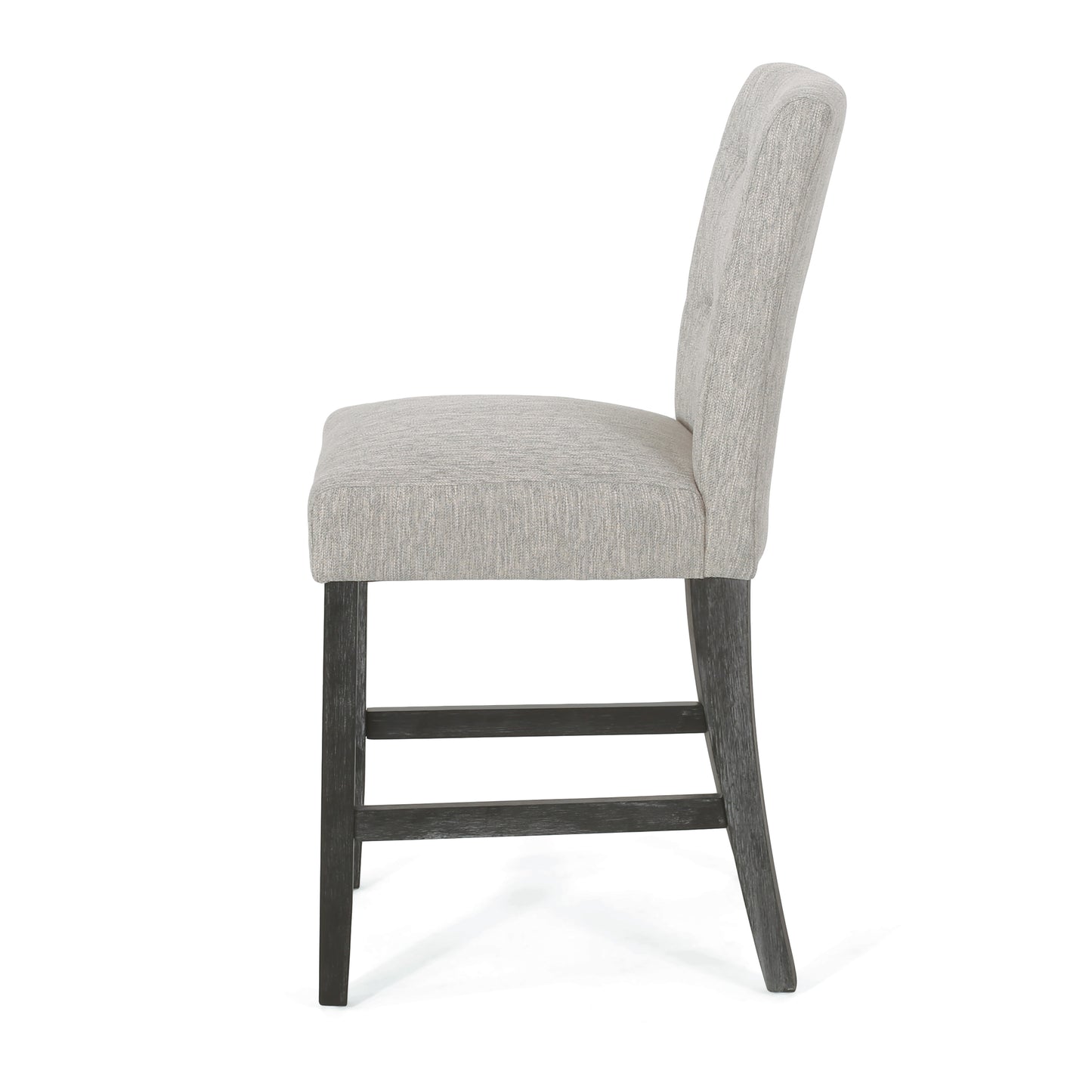 Havenbrook - Set of 2 - 26" Light Grey Contemporary Fabric Button Tufted Counter Stools with High Back and Wood Frame