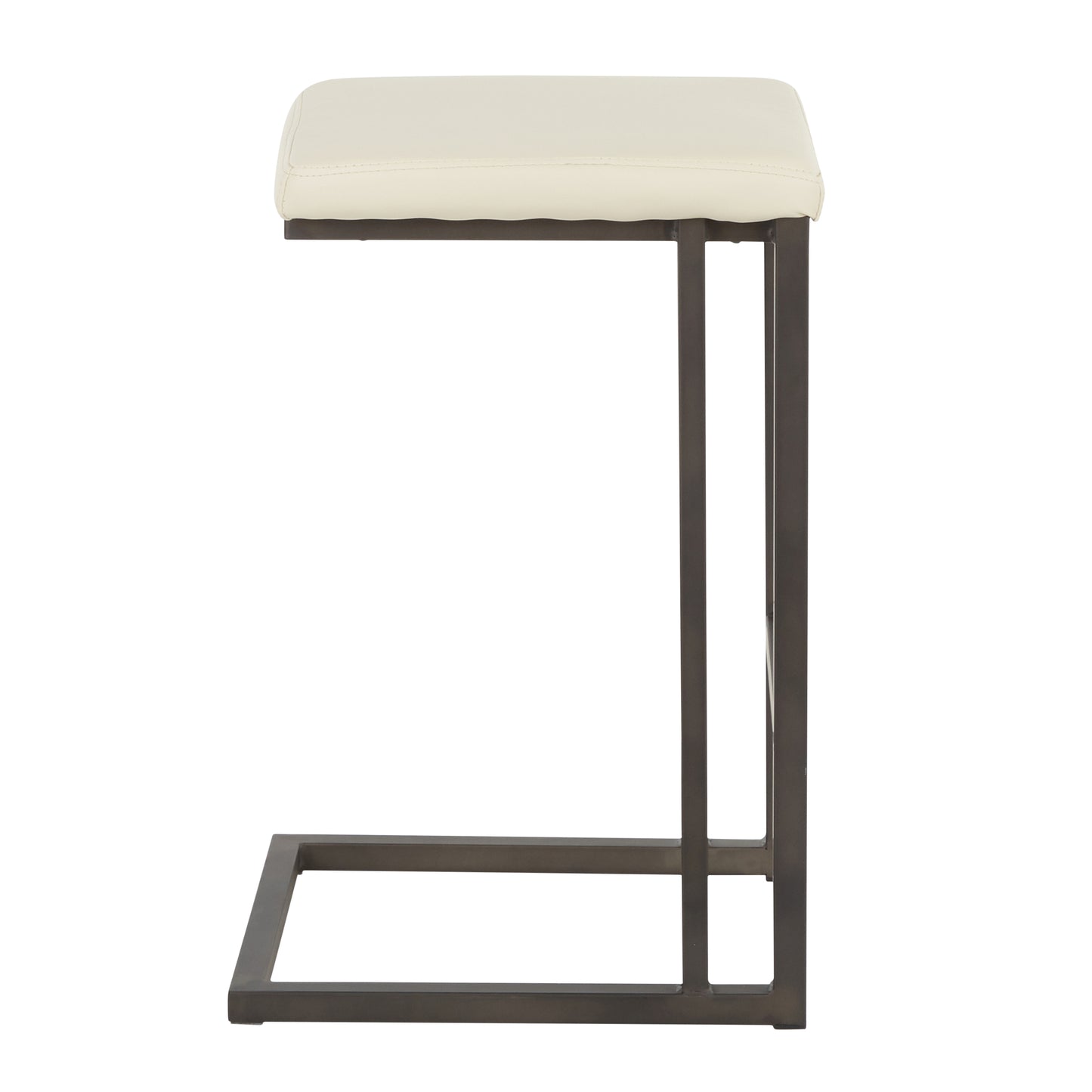 Roman - Set of 2 - 26" Counter Stools with Cream Faux Leather Upholstery & Antique Metal Frame