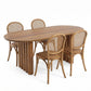 Oval Dining Table Set With 4 Birch Rattan Chairs - Brown / Light Brown