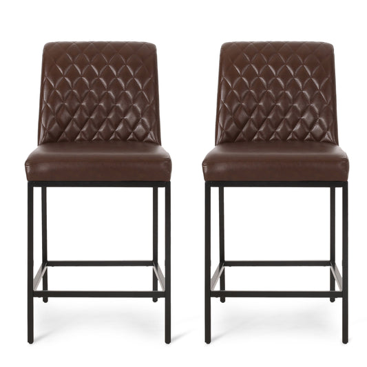 Mirole- Set of 2 - 26" Dark Brown Leather Counter Stools with High Back