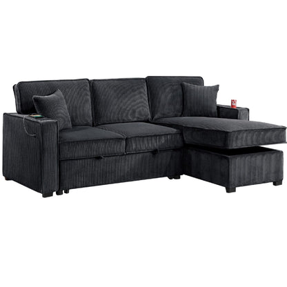 Convertible Sectional With USB / USB - C Port, Storage Chaise, Pull-Out Bed