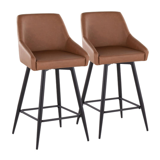 Halorath - Set of 2 - 24" Gray Fabric Upholstered Counter Stools with Wooden Legs and Footrest