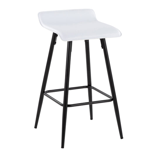 Lachlan - Set of 2 - 16" White Faux Leather Fixed-Height Counter Stools with Black Steel Frame