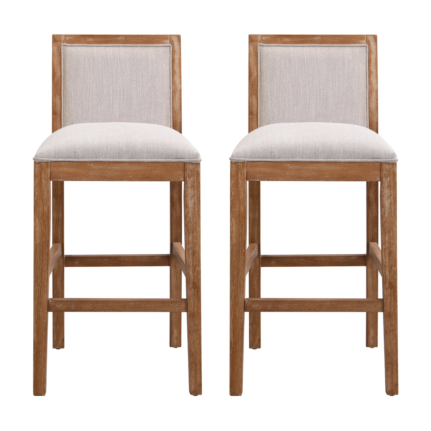 Montague - Set of 2 - 24" Retro Bar Stools with Rubberwood Frame and Upholstered Fabric Cushions, Classic Espresso Design