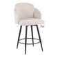 Stalford - Set of 2 -26" - Cream Upholstered Fixed-Height Counter Stools with Matte Black Metal Frame and Chrome Accents