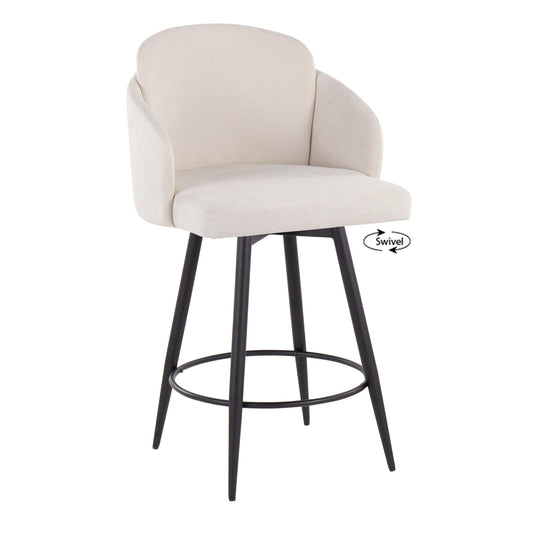 Stalford - Set of 2 -26" - Cream Upholstered Fixed-Height Counter Stools with Matte Black Metal Frame and Chrome Accents