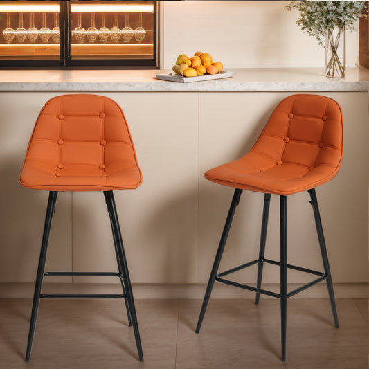 Brentwood - Set of 2 - 26" Brown Faux Leather Counter Stools with Metal Frame and Footrest, Modern Armless Bar Chairs