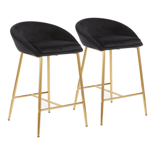 Matisse - Set of 2 - 26"Black Velvet Counter Stools with Gold Frame