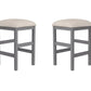 Zarneth - Set of 2 - 24" Light Gray Fabric Counter Stools with Beige Cushioned Seats and Solid Wood Base