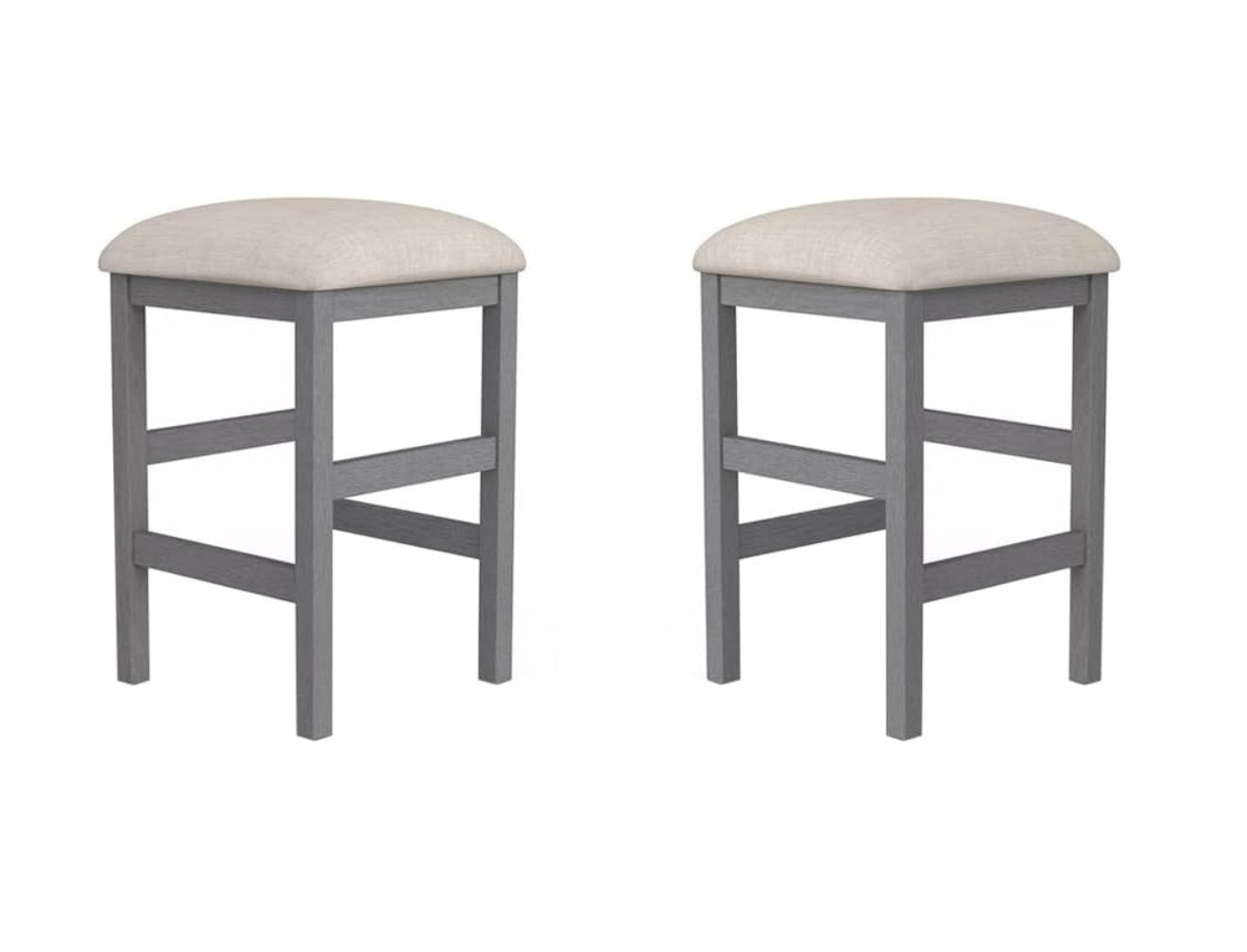 Zarneth - Set of 2 - 24" Light Gray Fabric Counter Stools with Beige Cushioned Seats and Solid Wood Base