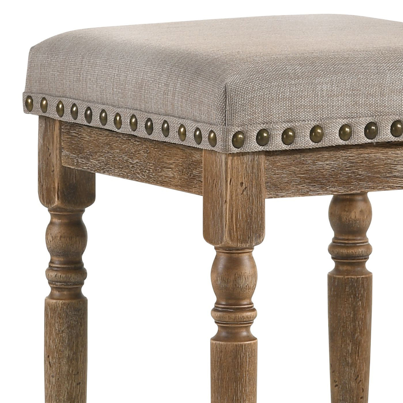 Holden - Set of 2 - 24” Beige Counter Height Stools with Weathered Oak Finish and Nailhead Trim