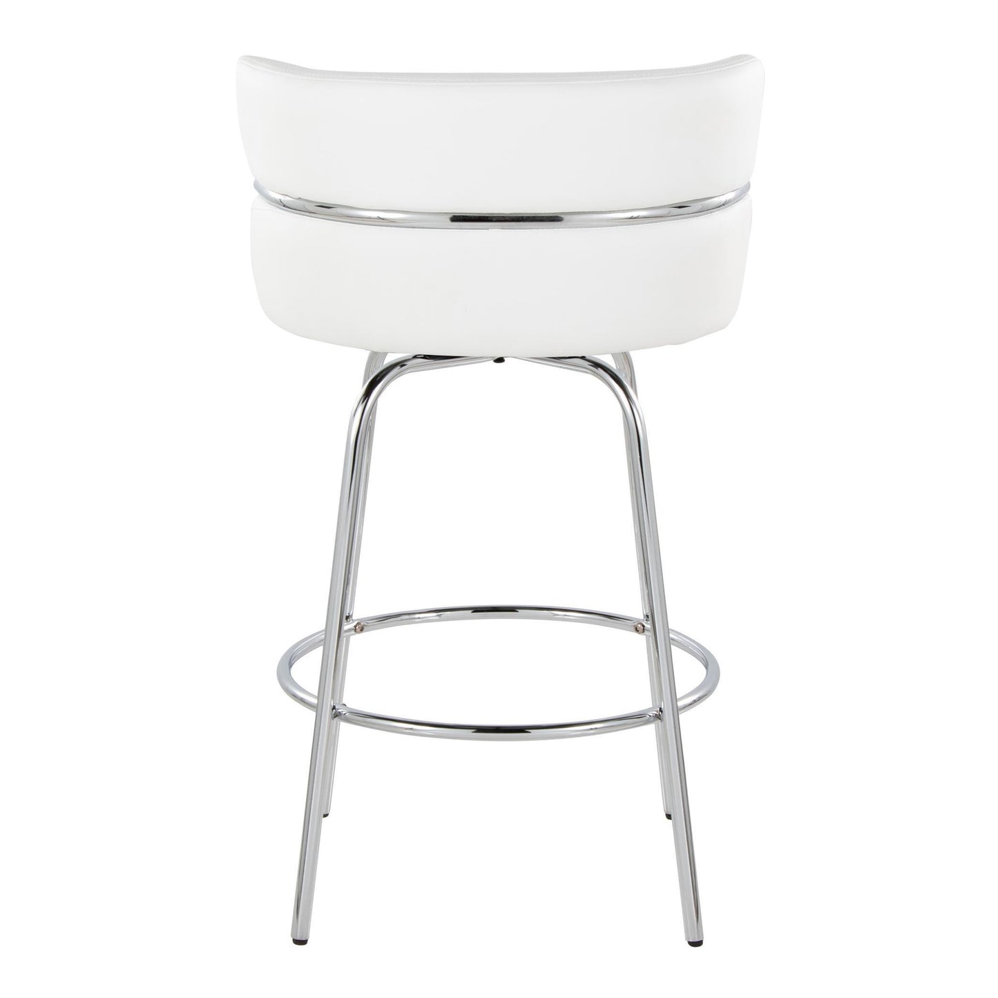 Landon - Set of 2 - 26" White Swivel Counter Stools, Chrome Metal & Faux Leather