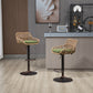 Ardelle - Set of 2 - 26" Adjustable Green Linen Swivel Bar Stools with Footrest, Metal & Rattan Base for Kitchen or Dining Room