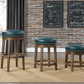 Westby - Set of 2 - 20" Green Faux Leather Counter Height Swivel Stools with Nailhead Trim and Brown Solid Wood Frame