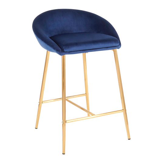 Versailles - Set of 2 - 26" Blue Velvet and Gold Counter Stools with Low Back