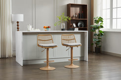 Alexia - Set of 2 - 30" Light Brown Swivel Rattan Bar Stools with Upholstered Seat and Footrest for Kitchen or Dining Room