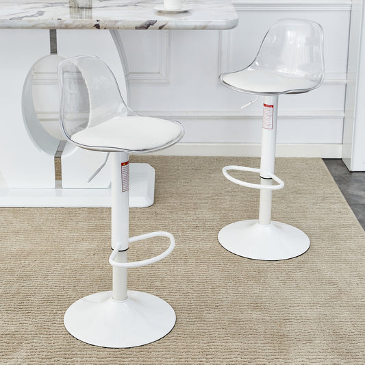 Monte Carlo - Set of 2 -24" White PU Leather Bar Stools with Ergonomic Curved Seats