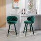 Lurian - Set of 2 - 28" Emerald Velvet Swivel Counter Height Bar Stools, Solid Wood Legs, Ergonomic Backrest, Retro Design