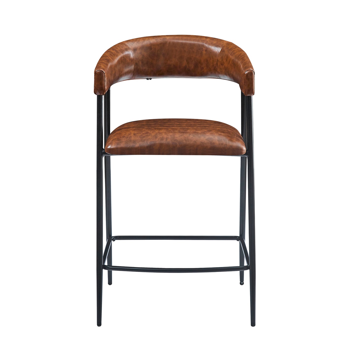 Launa - Set of 2 - 26" Brown PU Upholstered Counter Stools with Iron Frame, Backrest & Footrest for Kitchen, Bar, Home