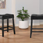 Vera - Set of 2 - 27" Black Velvet Saddle Counter Stools with Tufted Upholstered Seat, Nail-Head Trim, and Durable Wood Legs