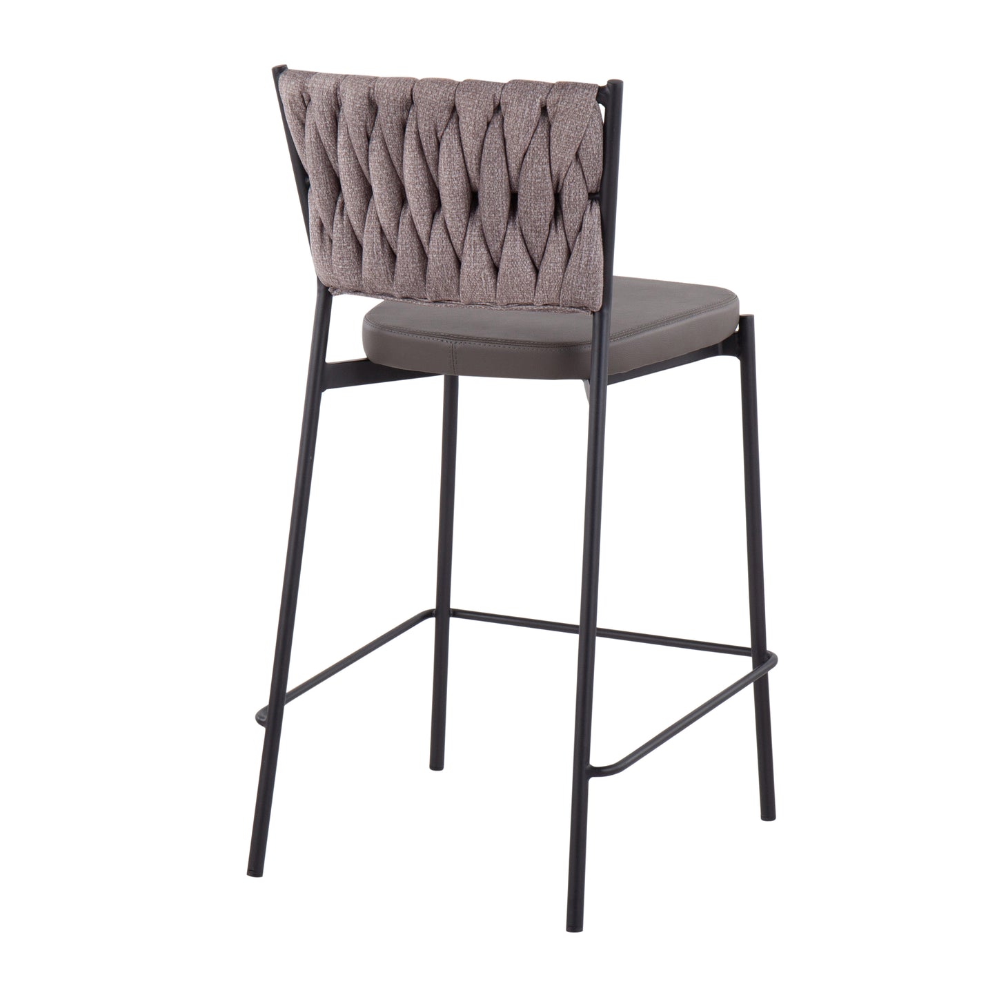 Hartley - Set of 2 - 21" Black Metal Counter Stools with Grey Faux Leather Seat and Light Brown Fabric Backrest