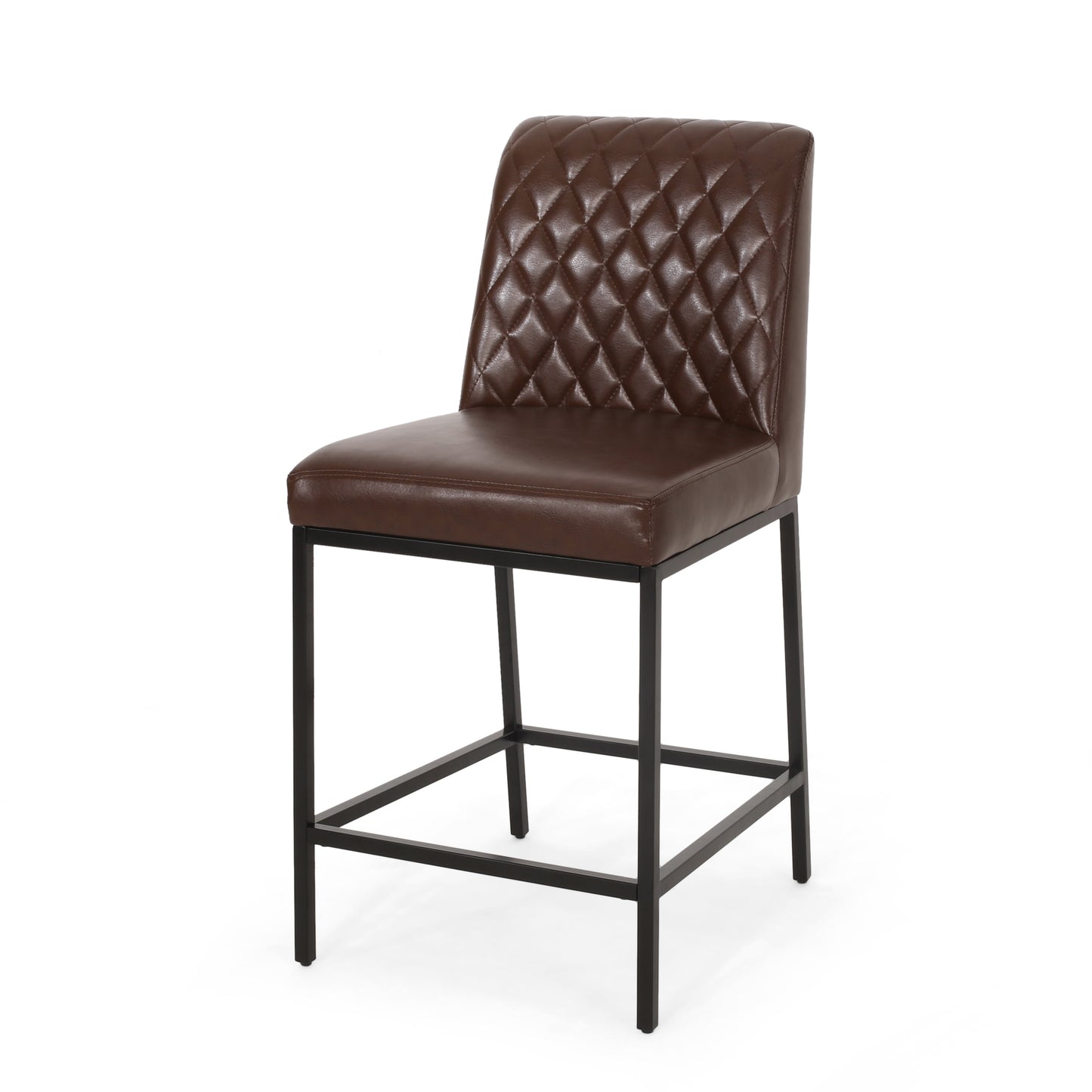 Mirole- Set of 2 - 26" Dark Brown Leather Counter Stools with High Back