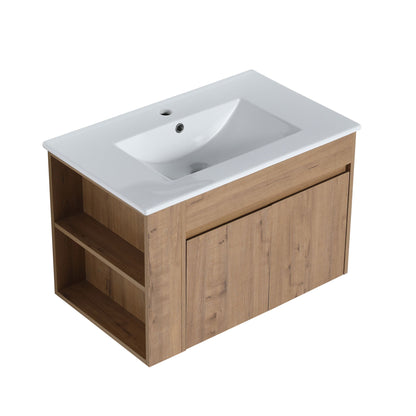 Wall Mounted Bathroom Vanity With Basin And Adjustable Open Shelf