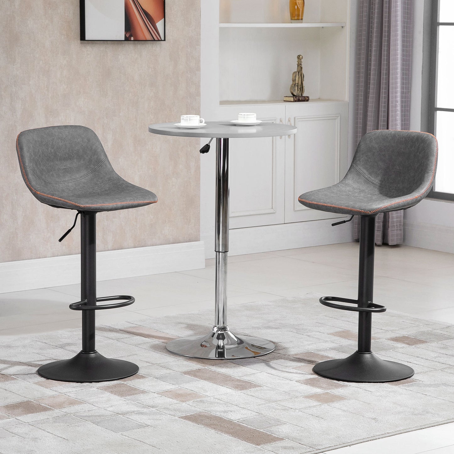 Hillcrest  - Set of 2 - 26" Grey Swivel Adjustable Bar Stools with Padded Back for Kitchen, Counter, and Home Bar