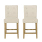 Chesterfield - Set of 2 - 26" Beige Button-Tufted Counter Stools with Upholstered Back