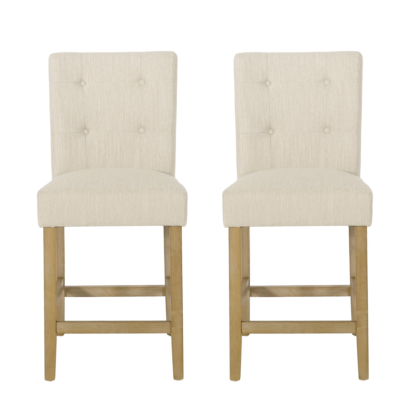 Chesterfield - Set of 2 - 26" Beige Button-Tufted Counter Stools with Upholstered Back