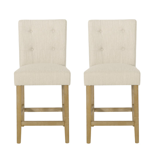 Chesterfield - Set of 2 - 26" Beige Button-Tufted Counter Stools with Upholstered Back