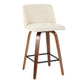 Tyver - Set of 2 - 26" Walnut and Cream Fabric Counter Stools with Mid-Century Modern Design