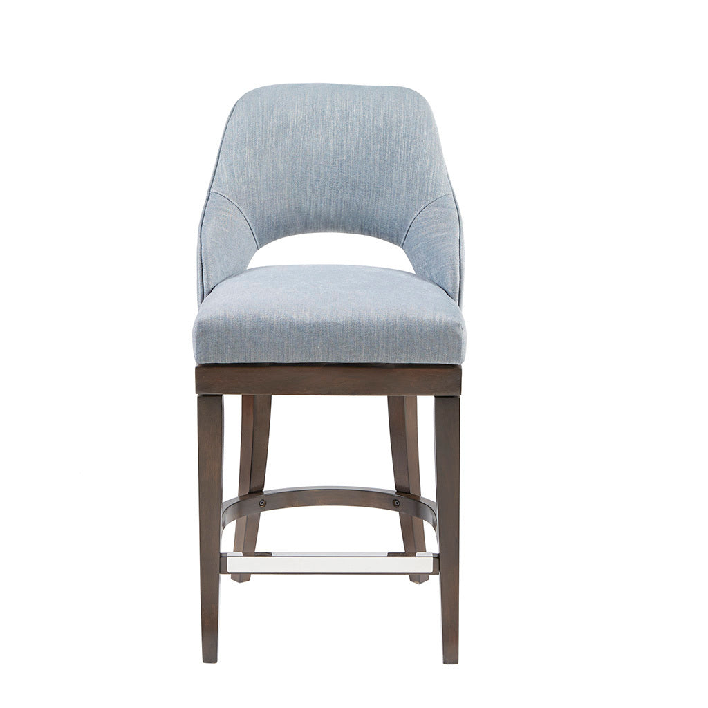 Jovanna - Set of 2 - 26" Blue Upholstered Counter Stool with Swivel Seat and Silver Nailhead Trim