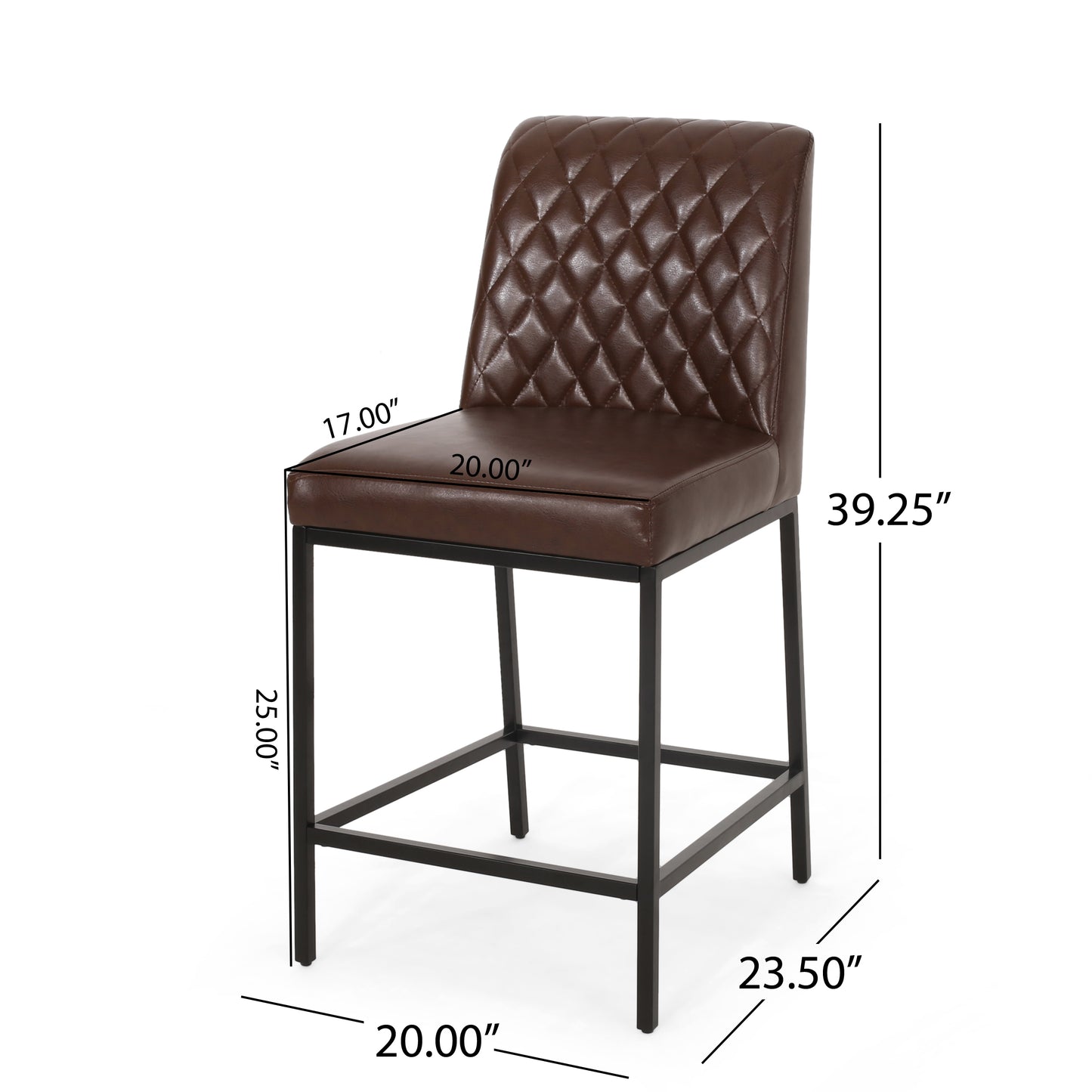 Mirole- Set of 2 - 26" Dark Brown Leather Counter Stools with High Back