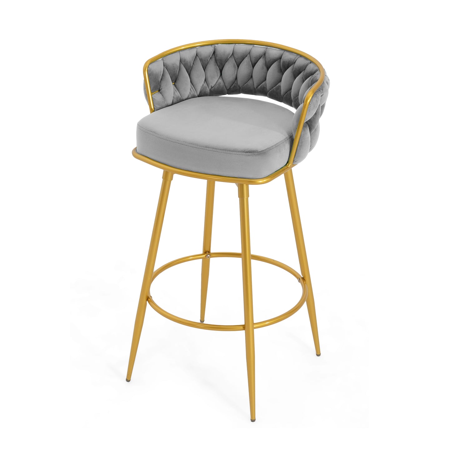 Noble - Set of 2 - 24" - 26" Grey Swivel Counter Stools with Hand-Woven Backrest and Gold Metal Legs