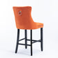 Sorrento - Set of 2 - 24.4" Orange Velvet Upholstered Barstools with Button Tufted Back, Wooden Legs & Chrome Nailhead Trim