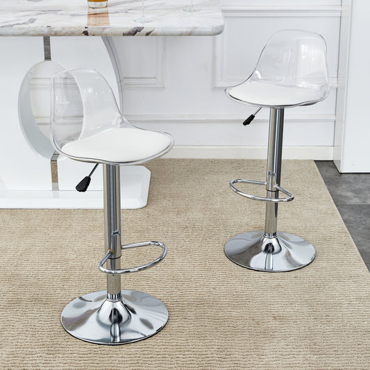 Crawford- Set of 2 - 24" White Adjustable Swivel Bar Stools with Leather Polyurethane and PET Backrest