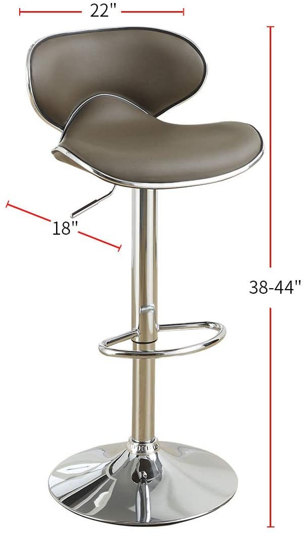 Caldara - Set of 2 - 29" Adjustable Height Grey Steel & Black Faux Leather Contemporary Counter Stools with Stylish Metal Base for Kitchen & Bar Use