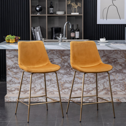 Vanessa - Set of 2 - 26" Gold Velvet Counter Stools with High Back