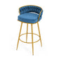 Lyma - Set of 2 - 30" Swivel Counter Height Bar Stools with Hand-Woven Backrest & Gold Metal Legs, Upholstered Velvet Kitchen Chairs in Blue